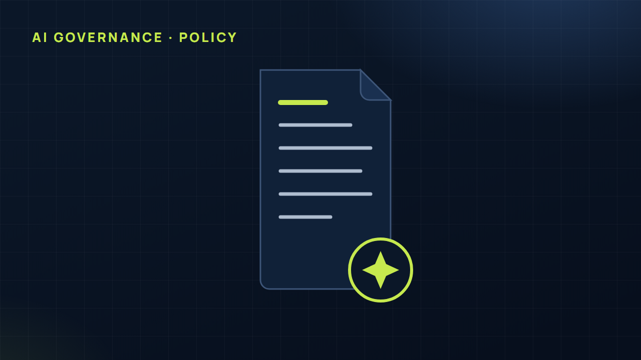 Illustration of a policy document with an AI spark seal